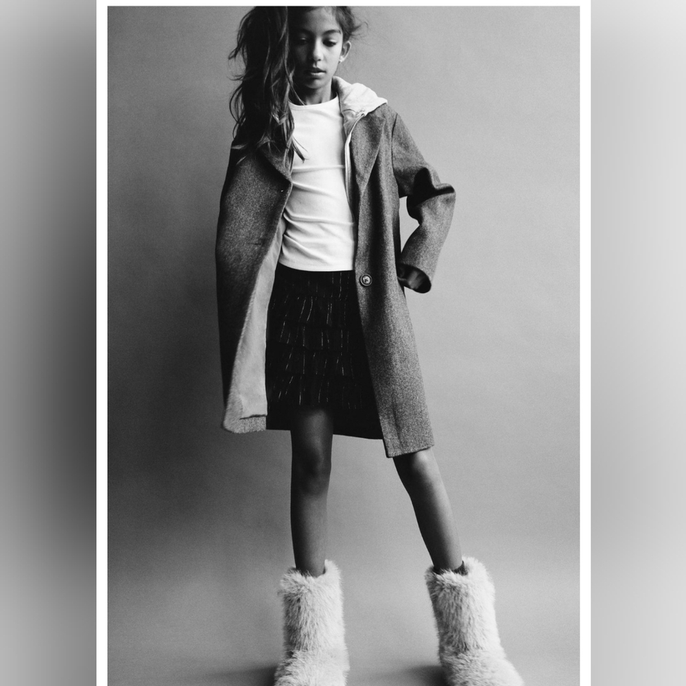 Zara Girls Soft Gray Coat, Lined, Removable Hood, Packets, Size 9-10 Girls, NWT